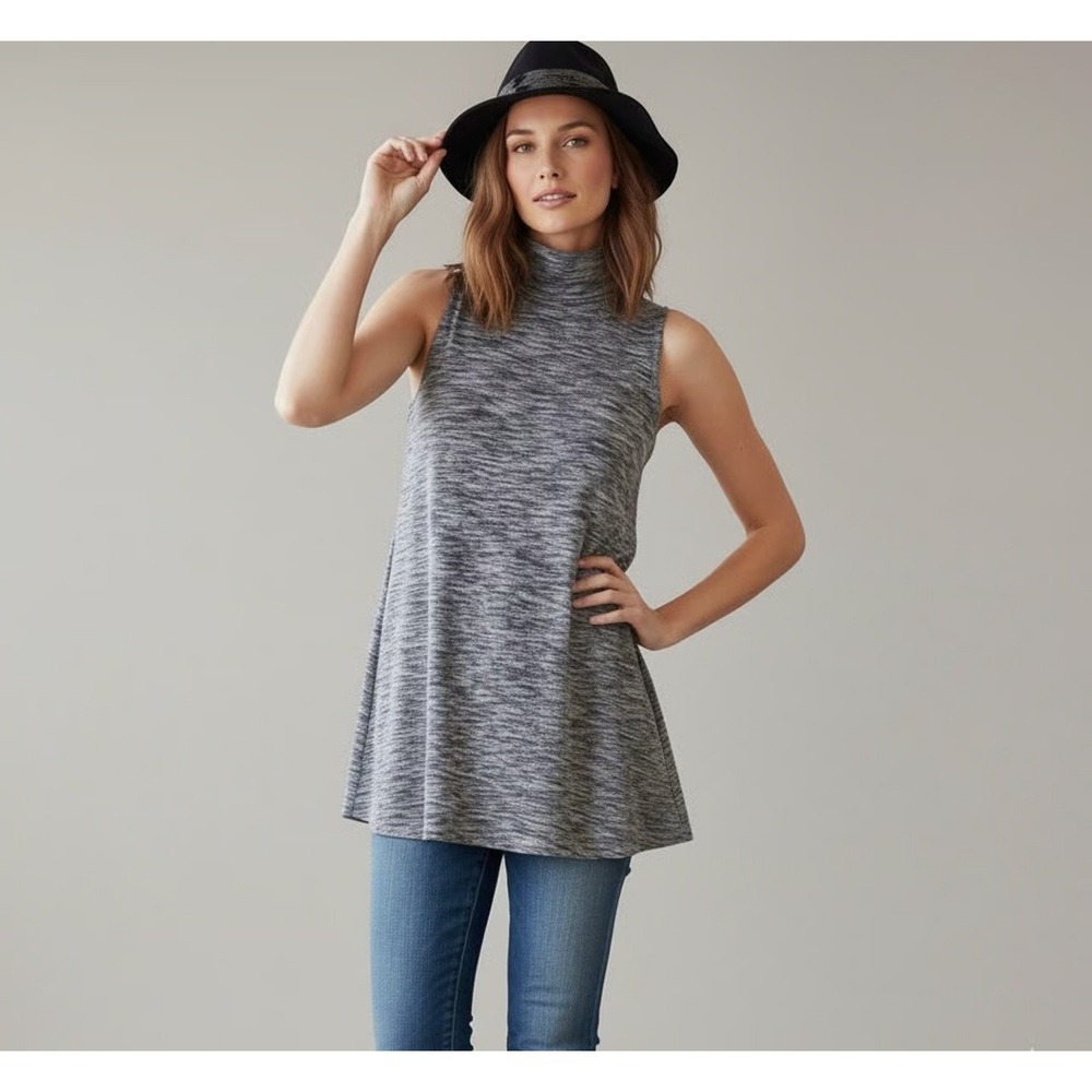 Anthropologie Postmark Women's Gray Space Dye Sleeveless Turtleneck Tunic NWT S